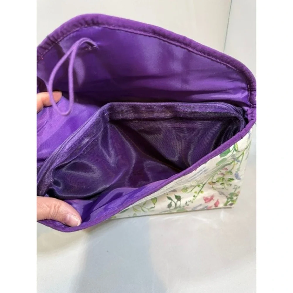 Crabtree & Evelyn Floral Garden Travel Toiletry Bag Purple Interior Mesh Pouch